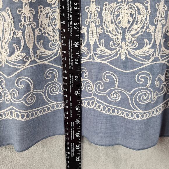 Womens Top XL Blue Boho Peasant Cottagecore Festival Chambray Floral Embroidered - Picture 5 of 7